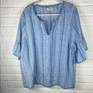 Artisan NY Linen Blue Striped Women's Top